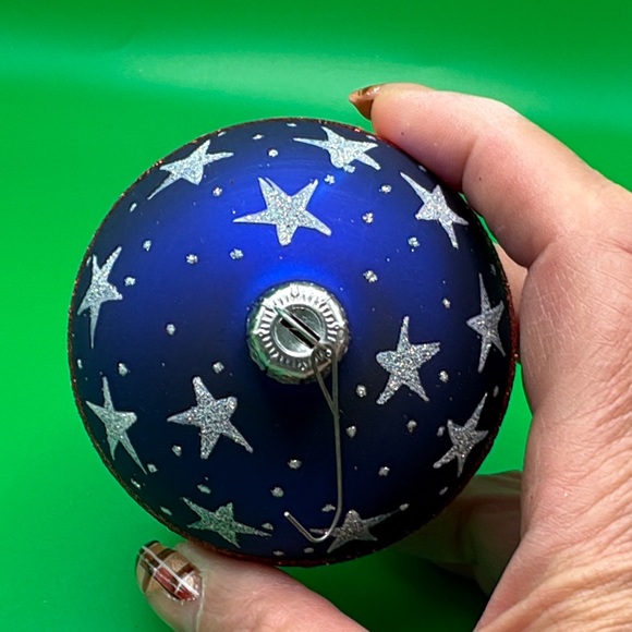 Patriotic Blue and Red Holiday Glass Ornament - Picture 3 of 5